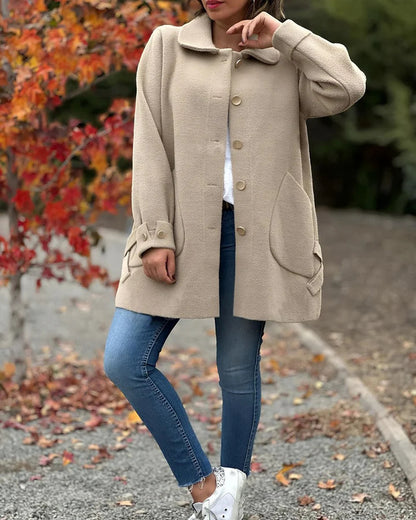 Collar solid color casual bow woolen coat